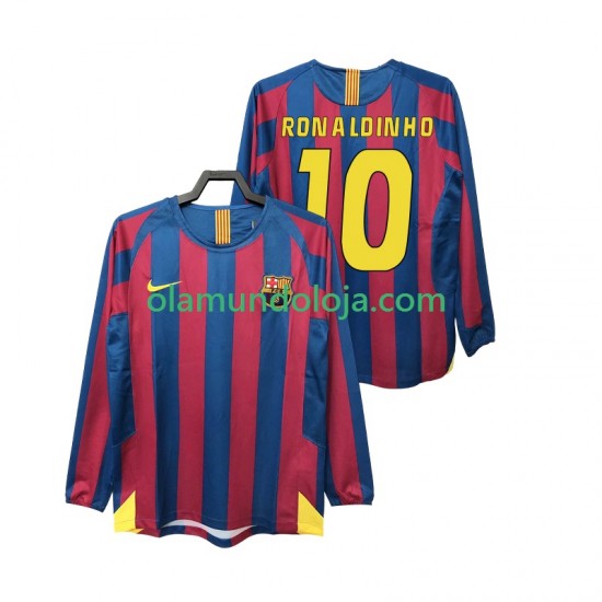 Camisola FC Barcelona RONALDINHO 10 2005 Retro Homem Equipamento Primeiro 2006 Manga Comprida